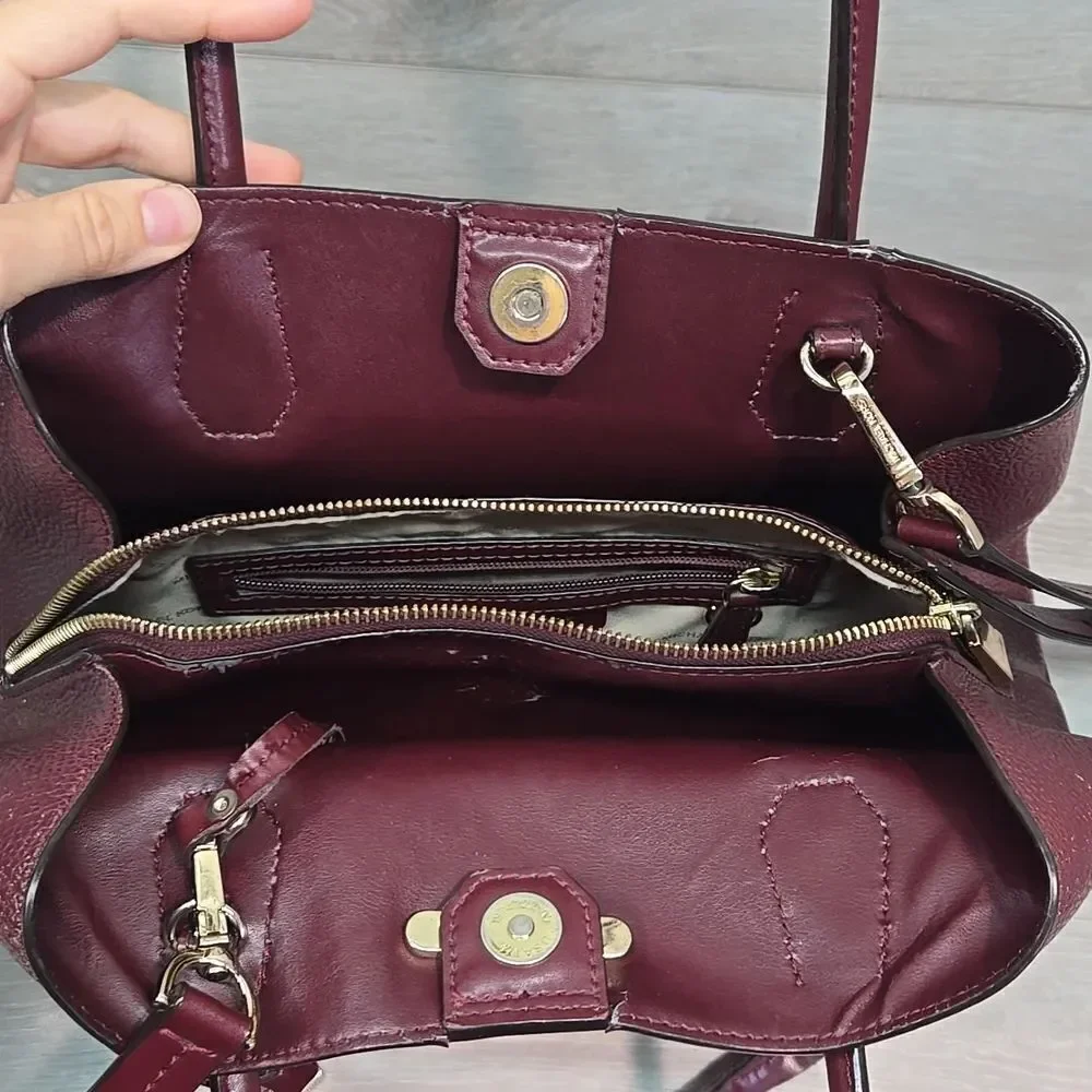 Michael Kors Women Burgundy Leather Tote Bag Crossbody Tote